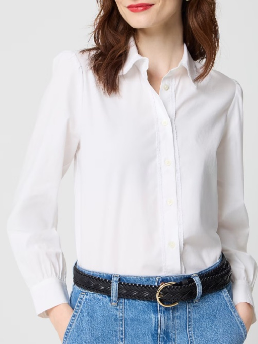 J. Crew Factory Women's Lace-trim Button-up Shirt Crisp White Cotton Size Medium